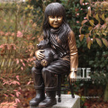 Garden statue molds Bronze Girl Holding Teddy Figure Sculpture